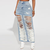 Jupe à franges fendue en denim délavé personnalisé, produit haut de gamme streetwear