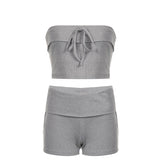Knitted Thread Casual Tube Top Short Type Two Piece Set Lace-up Top Running Sports Super Short Set