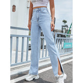 Modische Jeanshose mit Schlitz, weitem Bein, gerade, lockere Hose mit hoher Taille und Schlankheitseffekt