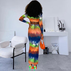 Bandeau-Anzug mit Farbverlauf und langen Ärmeln, Etuirock, zweiteiliger Anzug