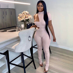 Ensemble une pièce asymétrique irrégulier sans manches, couleur unie, manches courtes, coupe droite, coupe courte, cache-cœur