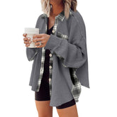 Casual Waffle Knitted Jacket Loose Plaid