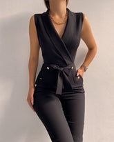 Button V-neck Sleeveless Slim Fit Bodysuit