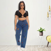 Bestickte verwaschene Jeans