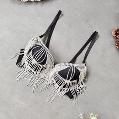 Rhinestone Tassel Bead Small Bra Super Short Top Top Thin Bottom Thick Shaping Bra Outer Wear Nightclub Wrapped Chest