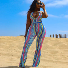 Combinaison moulante à imprimé évasé et dos nu