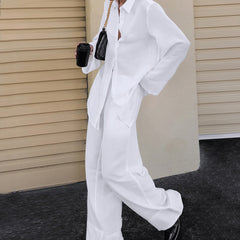 White Skin Friendly Pure Cotton Fabric Long Coat Trousers Set Neutral Minimalist Street