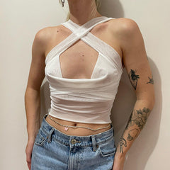 Beauty Back Slim Fit Solid Color Tied Micro Transparent Mesh Top