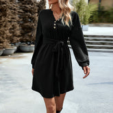 Robe décontractée à manches longues en tricot de couleur unie