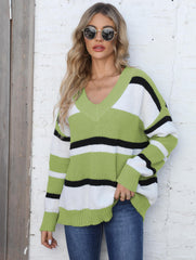 Pull col V couleur contrastée patchwork pull ample