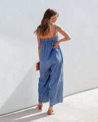 Loose High Waist Suspender Jumpsuit Slimming Wide Leg Pants Cropped Casual Suspender Trousers