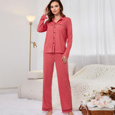 Pyjamas Einfacher lässiger Cardigan Langarm-Homewear-Anzug