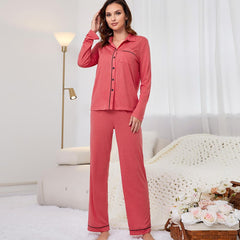 Pyjamas Einfacher lässiger Cardigan Langarm-Homewear-Anzug