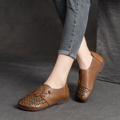 Layer Cowhide Retro Style Flat Mom