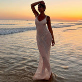 Robe de plage unie en tricot avec découpes, maillot de bain de plage, chemisier de protection solaire