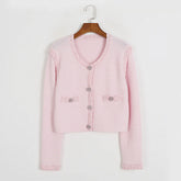 Rosa V-Ausschnitt Strick Zweiteiler Klassische Party Shopping Rundhals Cardigan Rock Sets