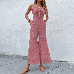 Slim Strap Red Wide Leg Jumpsuit