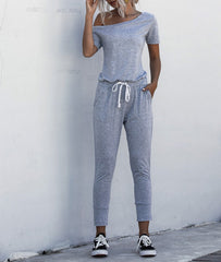 Home Jumpsuit Casual Waist Loose Sports Pocket Solid Color Jumpsuit