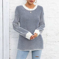 Farblich passender Pullover mit Rundhalsausschnitt, gestreifter Pullover