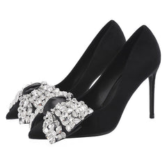 Women's High Stiletto Rhinestone Bow Name Gentle