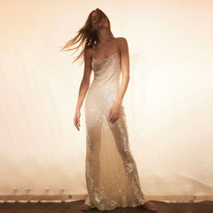 Robe serpillière dos nu, robe moulante à paillettes