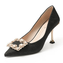 Women's Shallow Mouth Commuter Rhinestone Square Buckle Temperament Korean