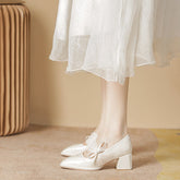 Women's Jane Square Toe Thick Bowknot High Heels