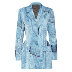 Herbst Cowboy Graffiti Druck Satin Material Kurzer Outfit Blazer