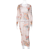 Robe à col rond transparente imprimée en maille