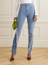 Jeans élastiques coupe slim avec chaîne et pompons, pantalon exquis de haute qualité