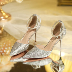 Women's Pearl Shiny Strap Hollow Stiletto
