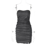 V neck Tube Top Backless Pleated Dress