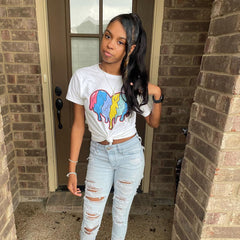 Wear Printed Contrast Color Love Street Hipster Loose T shirt