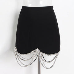 Skirt Set Rhinestone Chain Stitching Black Short Sheath Slim Skirt