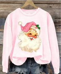 Rose Pink Santa Claus Patchwork Maxi Graphic Top
