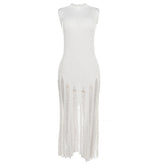 Sleeveless Knitted High Collar High Waist Slim Fit Maxi Dress