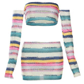 Ensemble jupe fourreau taille haute et jupe slim en tricot à la mode avec haut tube contrasté