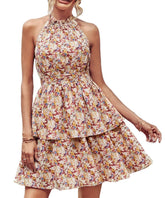 Halter Backless Printed Sleeveless Dress