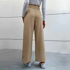 Straight Solid Color Casual Trousers