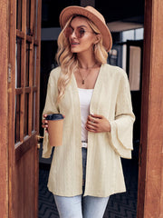 Solid Color Casual Bell Sleeve Knitted Cardigan Top