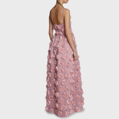 Heavy Industry Three Dimensional Rose Floral Strap Dress Backless Dress