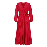 V neck Swing Pleated Dress Maxi Dress