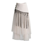 Robe midi personnalisée brodée à la machine, taille haute, jupe en maille avec boucle