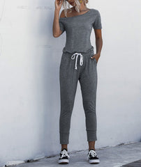 Home Jumpsuit Casual Waist Loose Sports Pocket Solid Color Jumpsuit