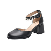 Women's Mary Jane French Style Pearl Chunky Heels