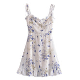 Little Fresh Floral Slim-Fitting Stringy Selvedge Lace-up Dress Tie Strap