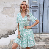 Elegantes Elegantes Urlaubskleid mit V-Ausschnitt und Print