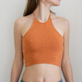 Gestrickte Weste mit Nackenband, einfarbig, ärmellos, kurz geschnittener rückenfreier Pullover