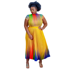 Sanzhai Round Neck Short Sleeve Printed Pleated Skirt Set