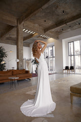 Sequined Suspender Split Backless Solid Color Dress